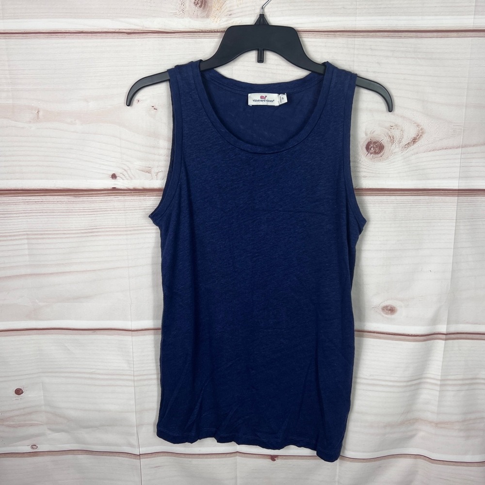 Vineyard Vines Top Women XS Linen Sleeveless Tank Round Neck Solid Knit Pullover